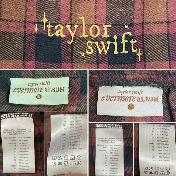 Taylor Swift Evermore Album Plaid Pajama Set I Almost Jumped In Flannel Sz Large - Picture 15 of 16